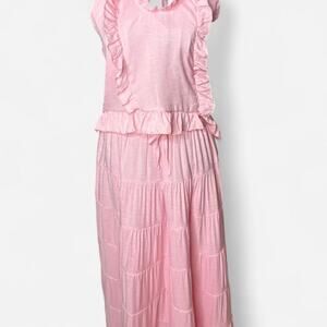 Pink Ruffle Halter and Tiered Maxi Skirt Sleeveless Flowy Small